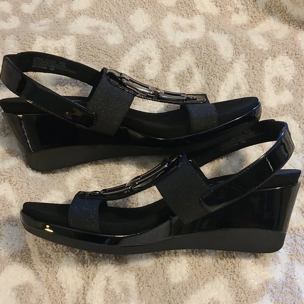 Anne Klein Sport Palli Wedge, Black, Size 8.5